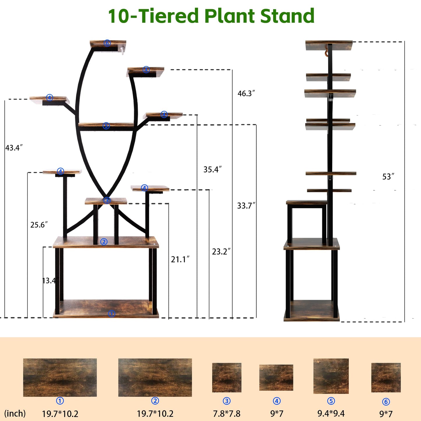 Gavnglin 53" Plant Stand Indoor with Grow Lights, 10-Tier Space-Saving Plant Shelf for Small Apartments, Lighted Indoor Plant Growing Display Rack for Living Room, Balcony & Bedroom
