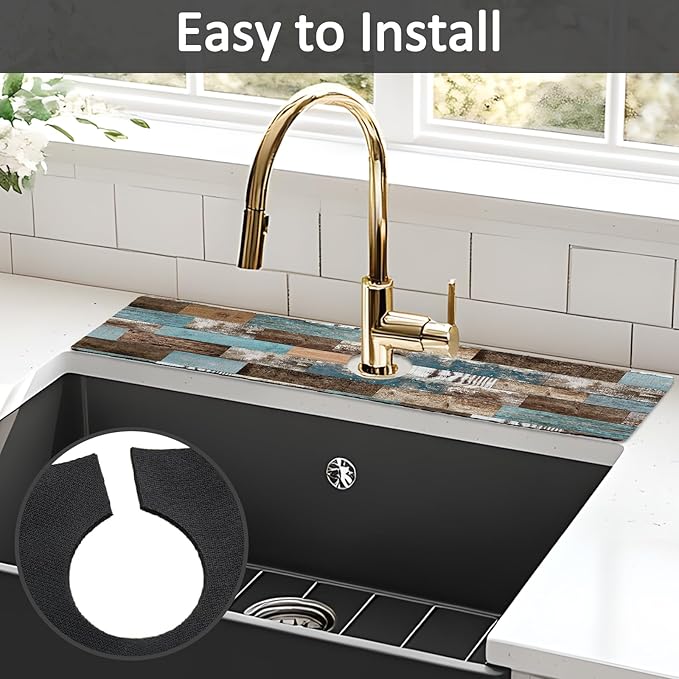 2PCS 24" X 5.5" Kitchen Sink Splash Guard Faucet Mat Wood Grain Super Absorbent