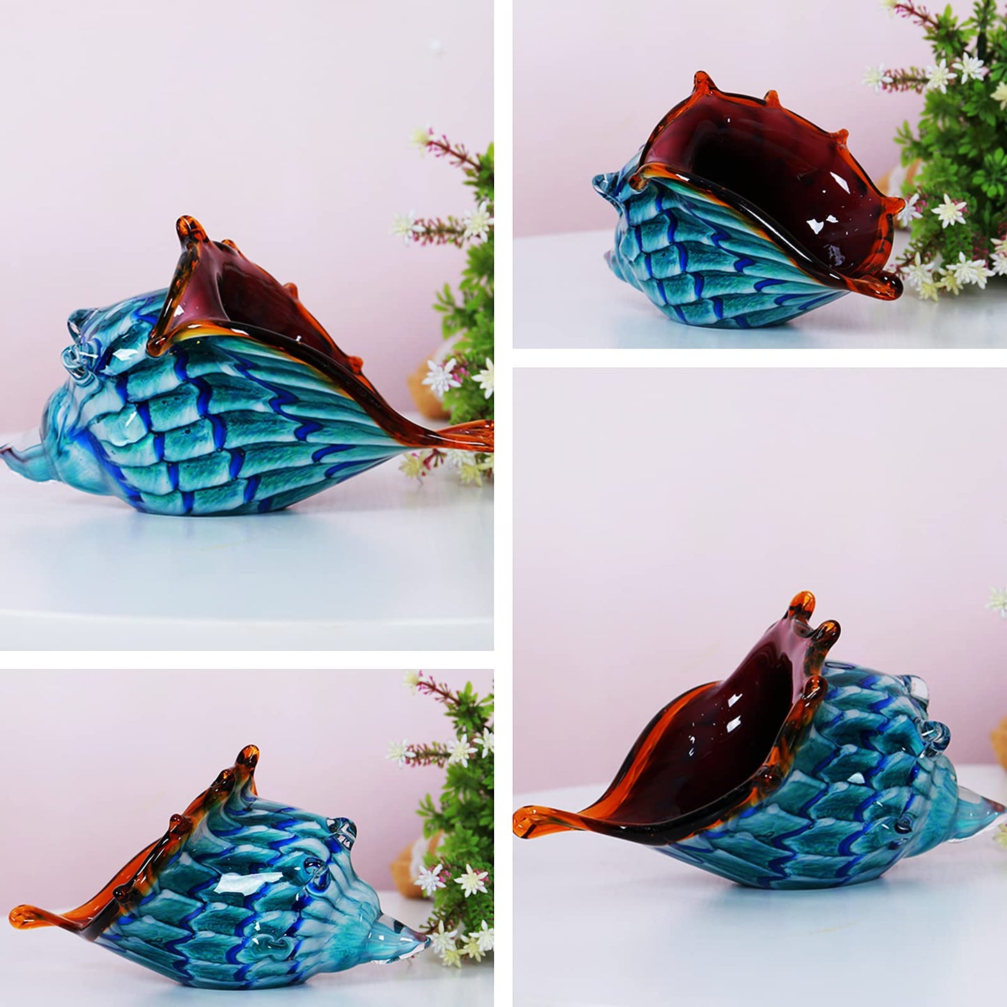 EUSTUMA Hand Blown Glass Conch Figurines Ornament,Sea Animal Ornament for Home Decor,Sea Animals Collection for Birthday Gift,Glass Seashell
