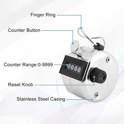 Tcipreay 2 Pack Hand Tally Clicker Counter – 4 Digit Metal Mechanical Hand Counter with Lanyard for People Counting, Lap Tracking, Knitting, Pitch, Golf, Coaching, Umpire, Events