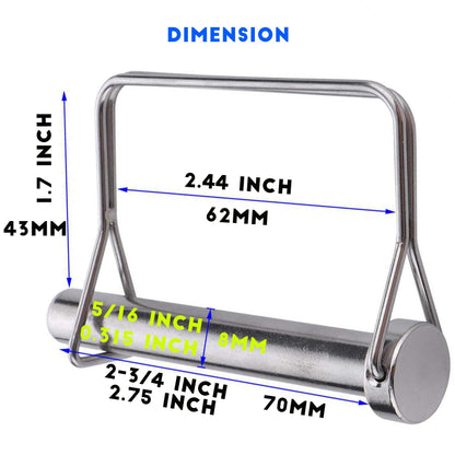 10 PCS Large Trailer Coupler Pin Heavy Duty Trailer Hitch Pin Safety Locking Pin 5/16 X 2-3/4 (8X70MM)