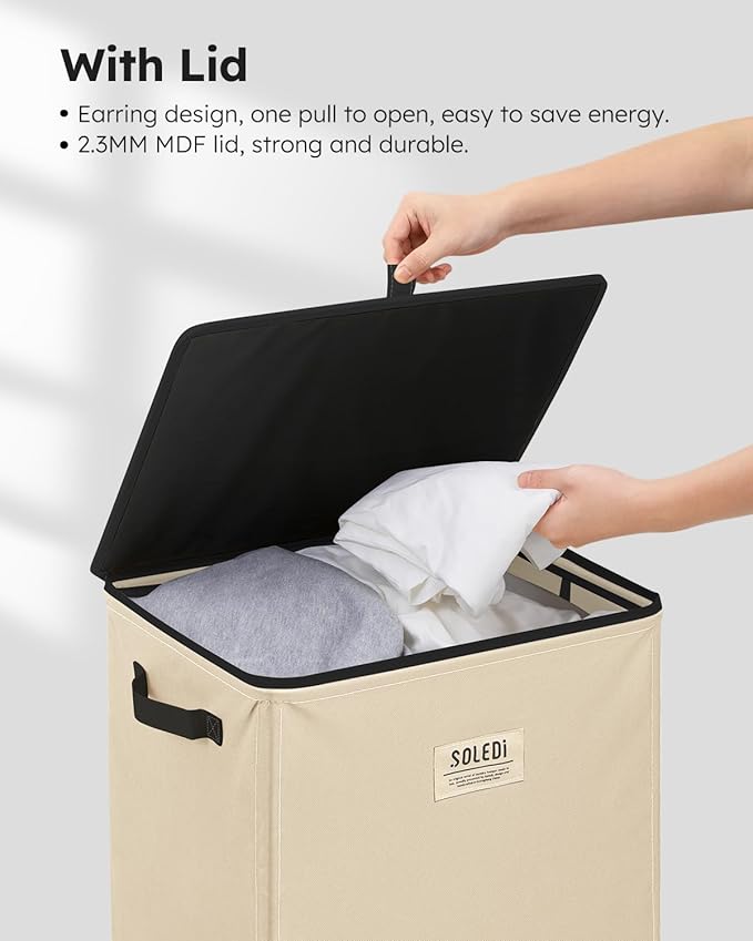 SOLEDI Laundry Hamper with Lid 100L Large & Tall Collapsible Laundry Basket
