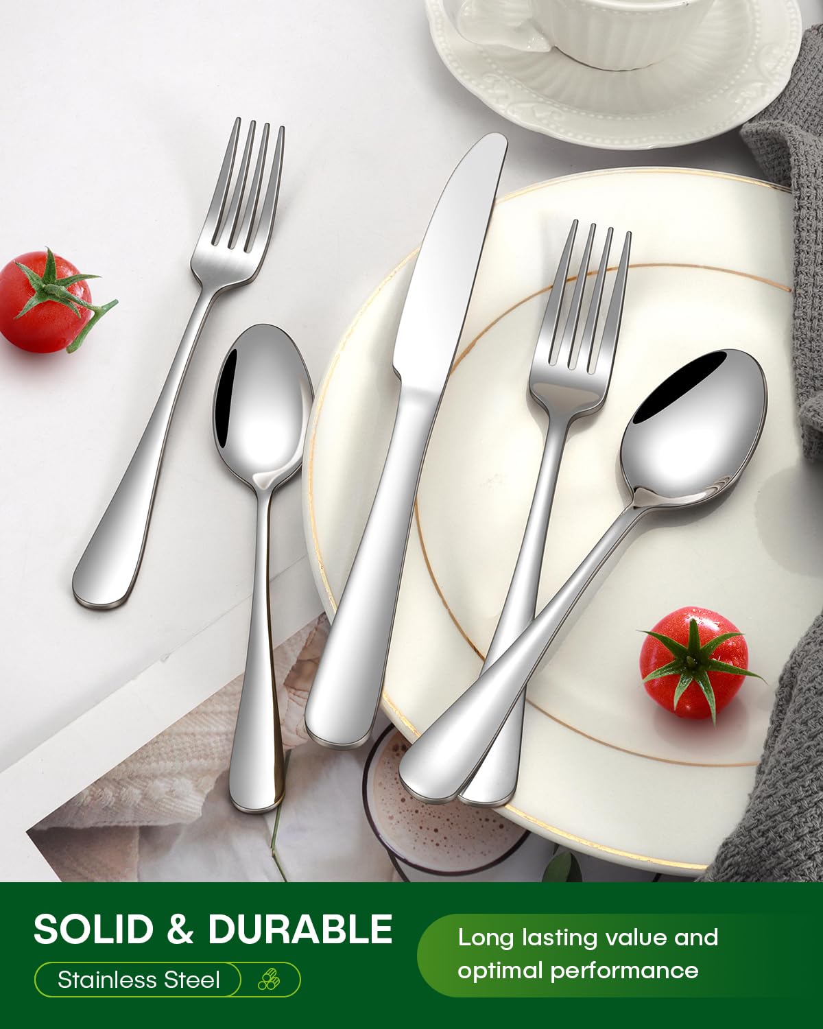 PHILIPALA 20 Piece Silverware Set, Stainless Steel Flatware Set for 4 Food Grade Cutlery Utensil Set Include Knife Fork Spoon Mirror Polished Dishwasher Safe