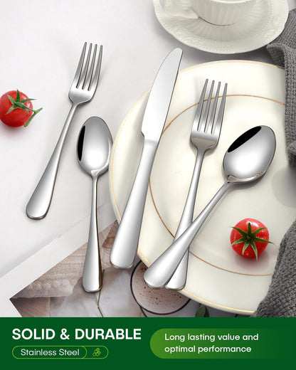PHILIPALA 20 Piece Silverware Set, Stainless Steel Flatware Set for 4 Food Grade Cutlery Utensil Set Include Knife Fork Spoon Mirror Polished Dishwasher Safe