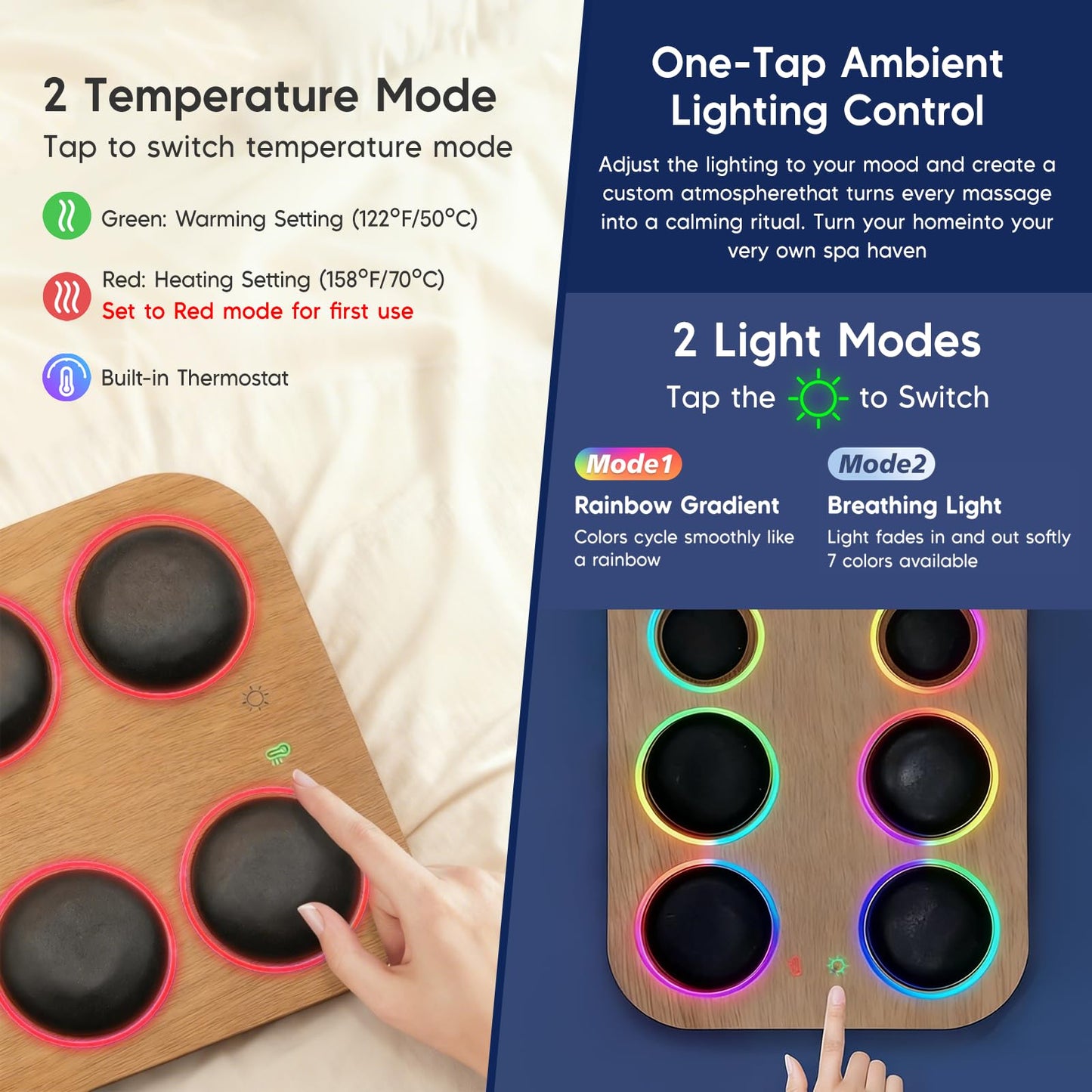 Goodtar 8PCS Hot Stone Massage Set with Warmer –Basalt Stones Massager for Deep Tissue Pain Relief & Muscle Relaxation, Home Spa Kit with Soothing Ambient Light – Valentine's Day & Birthday Gift
