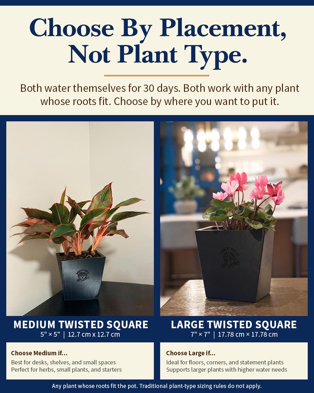 POSIE3DPRINTS Posie Pot Medium Twisted Square - Self Watering Planter 5x5 Inch - Indoor Plant Pot with 30 Day Reservoir - 3D Printed Bioplastic - No Guilt Plant Care - Made in USA, Gold