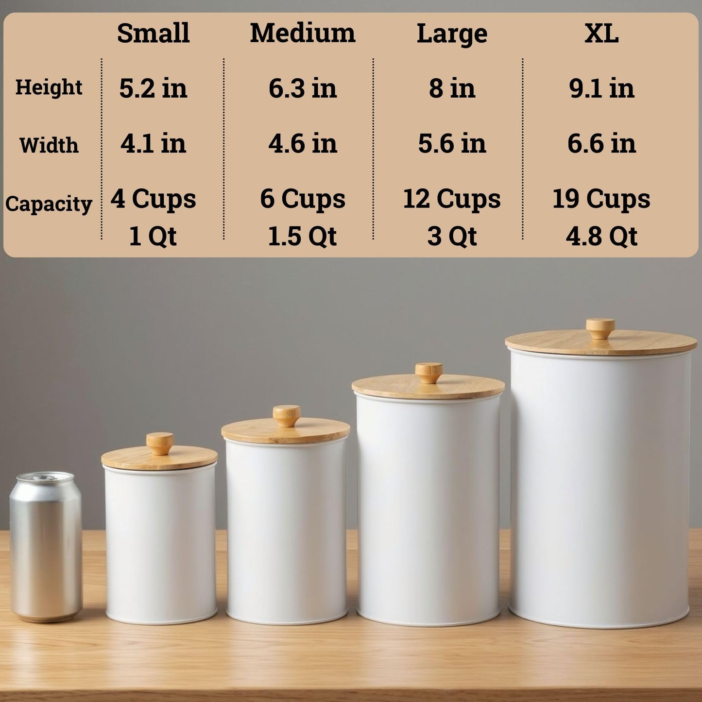Kitchen Canisters for Countertop Set of 4 with Customizable Chalkboard Labels & Marker Pen - Big Iron Kitchen Canisters with Airtight Lids - White Canister Set - Flour and Sugar Containers Farmhouse