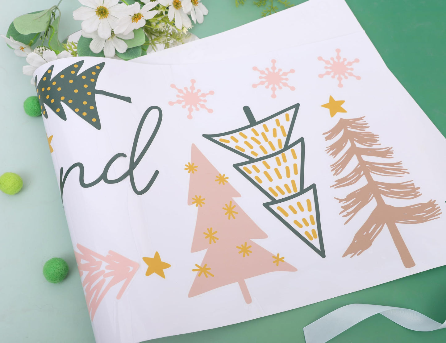 Our Little One's Winter ONEderland Decal - Winter 1st Birthday Party Decorations,Pink Green Christmas Trees Sign Stickers,Frozen Wonderland Party Wall Decals,First Snowflake Holiday Decoration