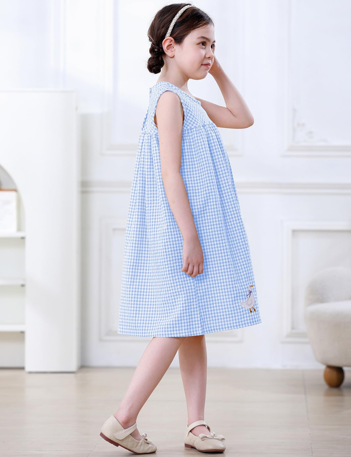 FreeLu Toddler Girls Cotton Summer Short Sleeve Dress Cartoon Print Casual Jersey Dresses(3T,Blue Ducks)