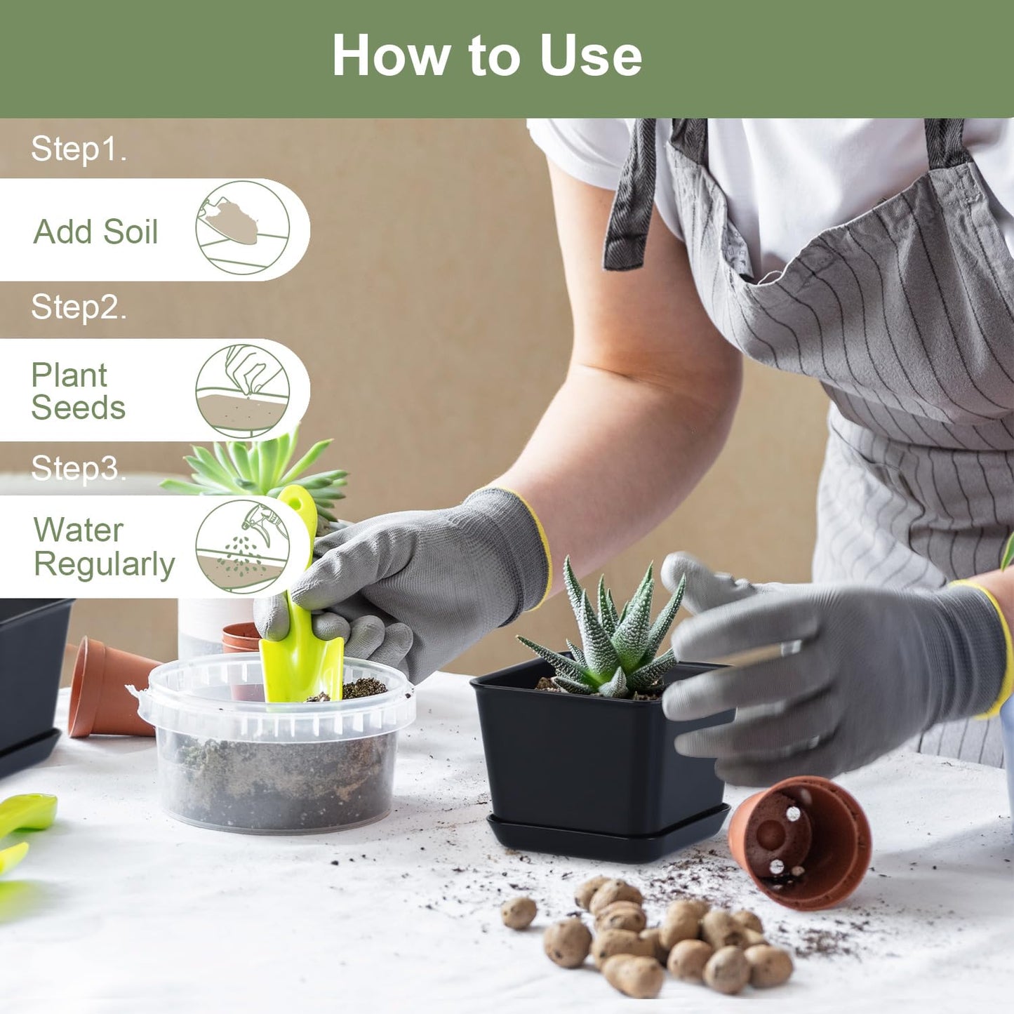Oliz Herb Garden Planter Indoor Kit Pots for Indoor/Outdoor Plants 4 Packs Windowsill Plant Pots with Drainage and Tray, Window Pot for Indoor Plants (Black)