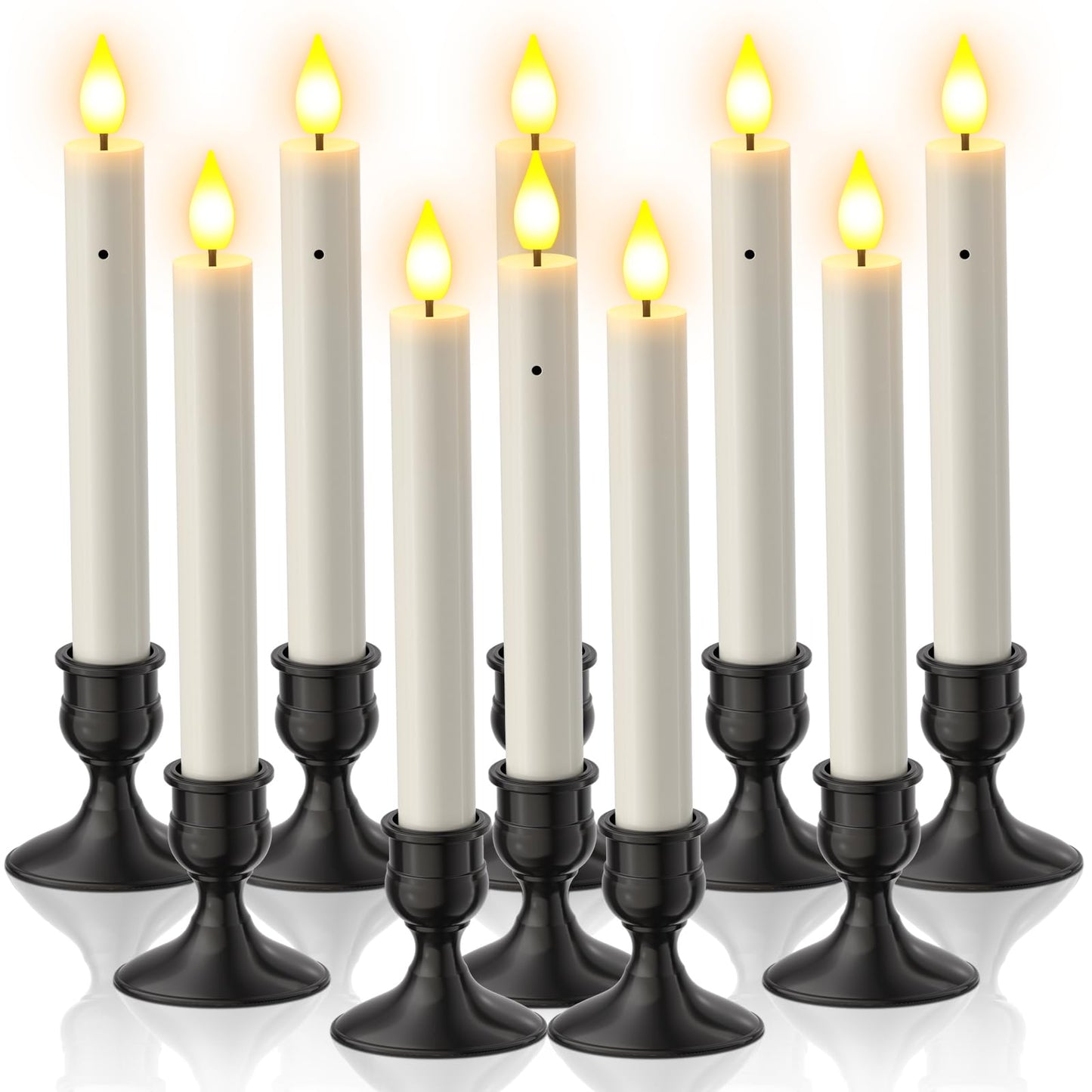 Yme 10 PCS Flameless Taper Candles with Dusk to Dawn Sensor, 7.2" Window Candles Battery Operated with Holders, LED Candle Sticks Christmas Window Lights for Christmas Halloween Holiday Home Decor