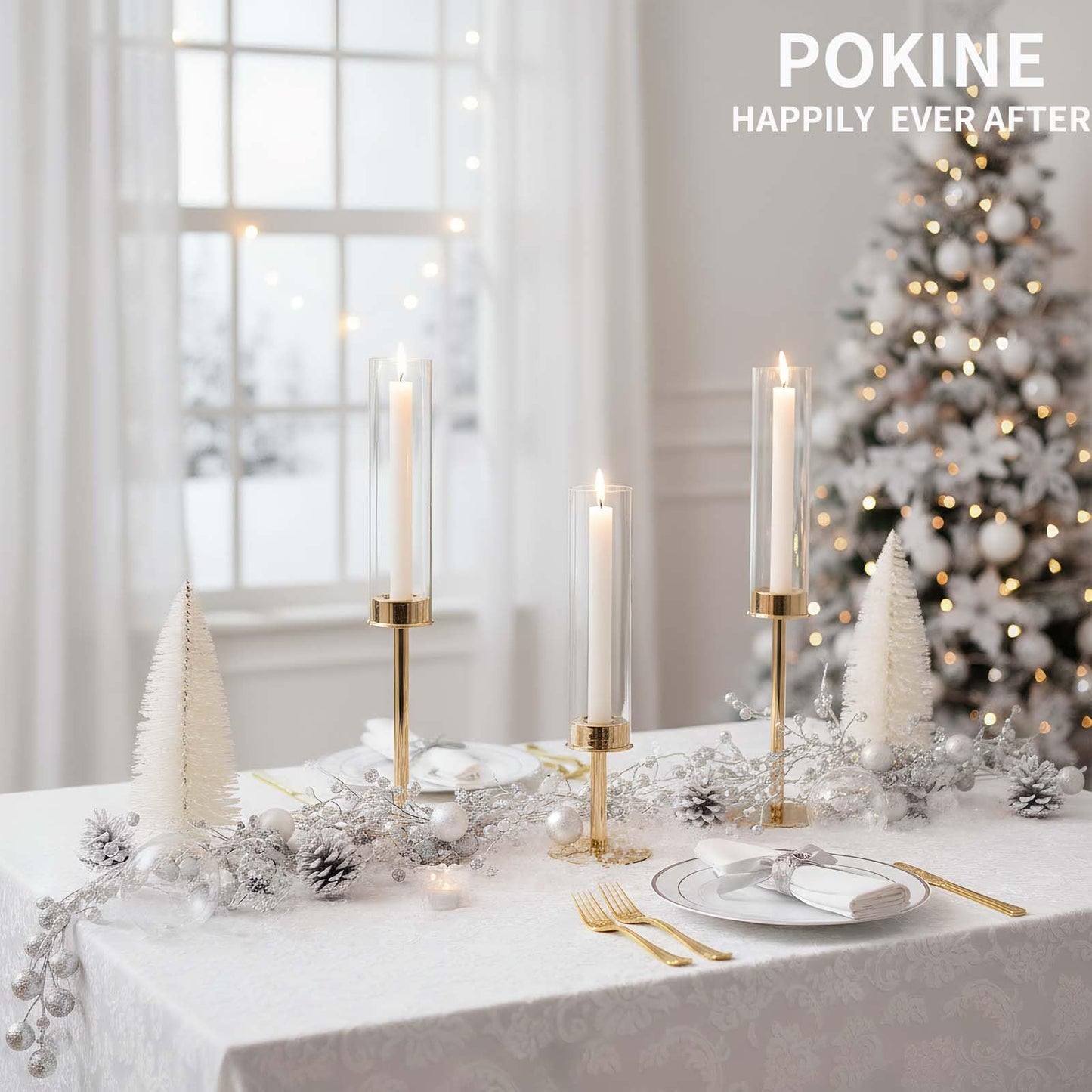 POKINE Gold Candle Holders Set of 3 for Glass Taper Candle Holders,Hurricane Candlestick Holder for Home Decor, Wedding, Dinning, Party Decorative, Anniversary (3,Gold)