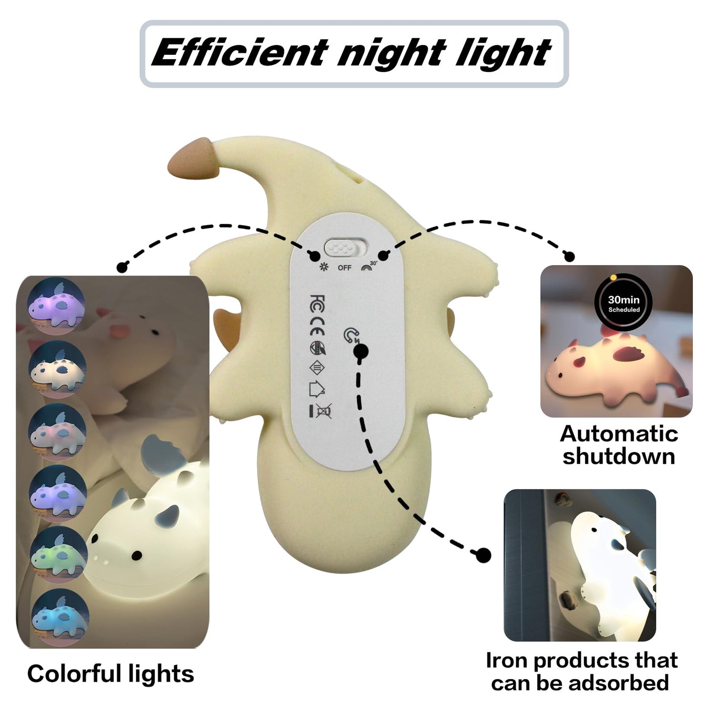 Yesinaly Cute Silicone Night Light for Kids - Touch Control LED Nursery Lamp for Baby Toddler Bedroom, Portable Battery Powered Nightlight for Nursery Nightstand - Dragon Design, Cream