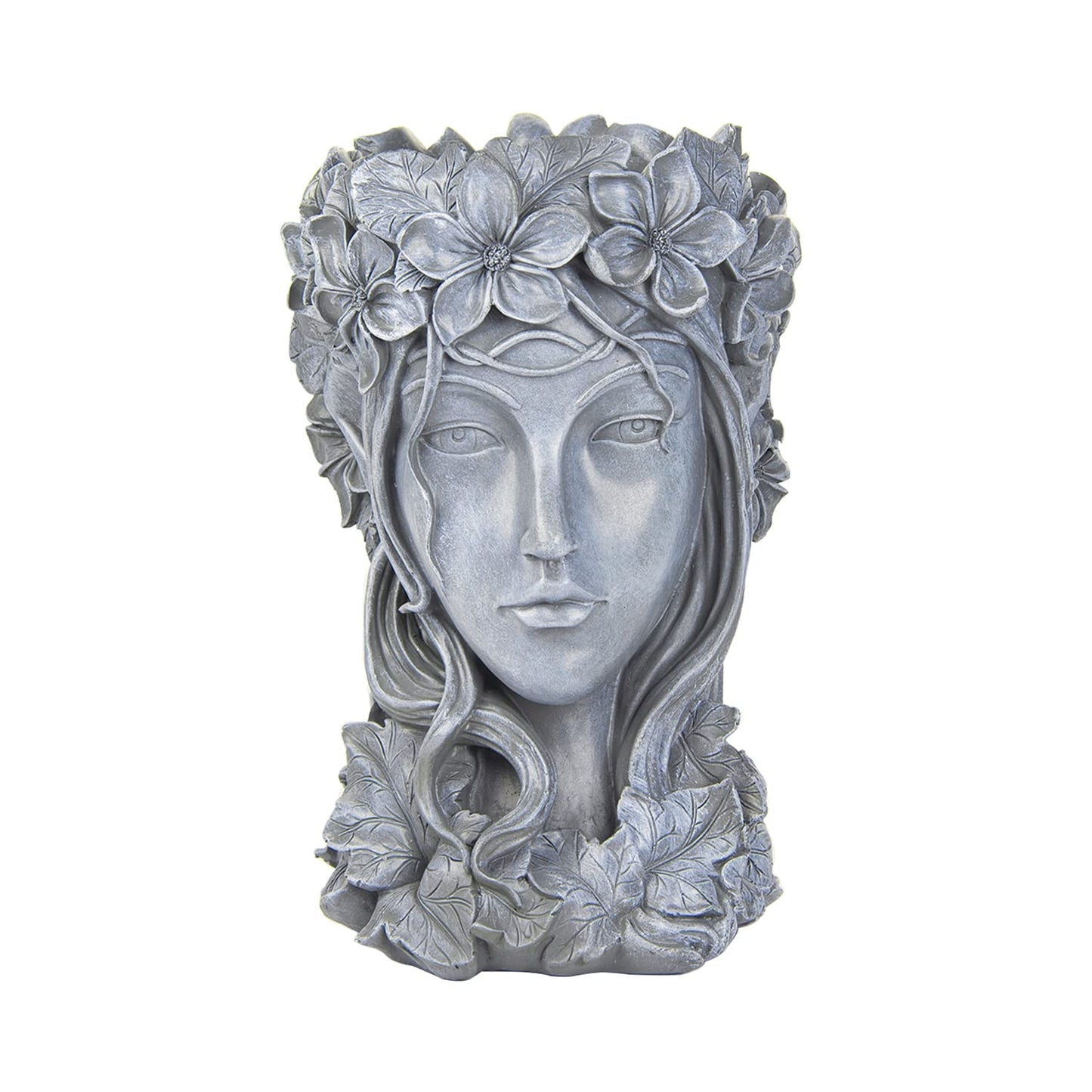 Sungmor Creative Goddess Head Planter Statue for Garden Ornaments | 9×9×14 Inch Premium Resin | Cool Face Large Diameter Flower Pot for Patio Lawn Garden Yard Decor