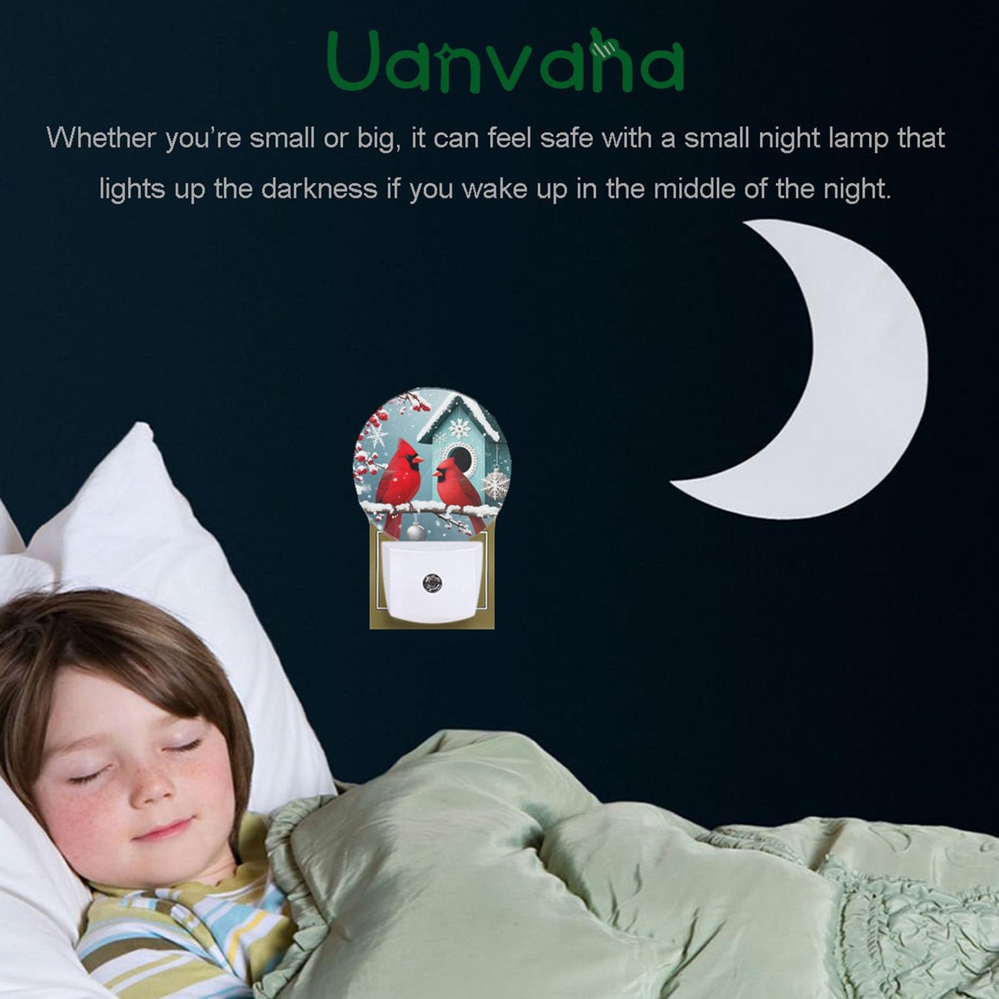 Uanvaha Bird Cardinal Night Light Snowy Tree Red Birds on Branch Winter Plug-in Nightlight Energy Saving 0.5W LED Lighting for Boys Girls Men Women