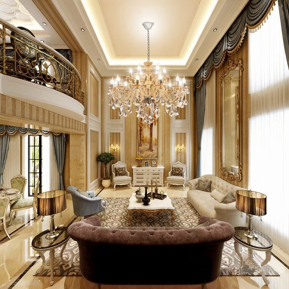 Durahonn Luxury Cognac Crystal Chandelier 18 Lights,Contemporary K9 Crystal Ceiling Chandelier Lighting Fixture Candle Style E12 Base for Dinning Living Room Bedroom Hallway (18 Lights)