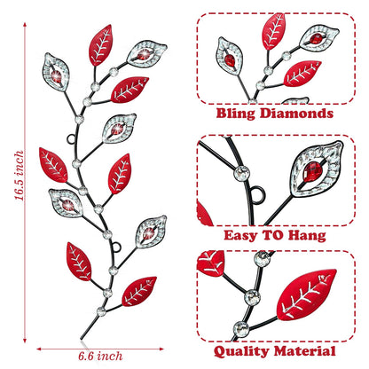 sxnzequnze 2 Sets Leaf Wall Art for Home Metal Bling Rhinestones Ready to Hang Tree Branch Leaves Olive Vine Wrought Iron Hanging Sculpture Pieces Wall Decor Pcs - 16.5in