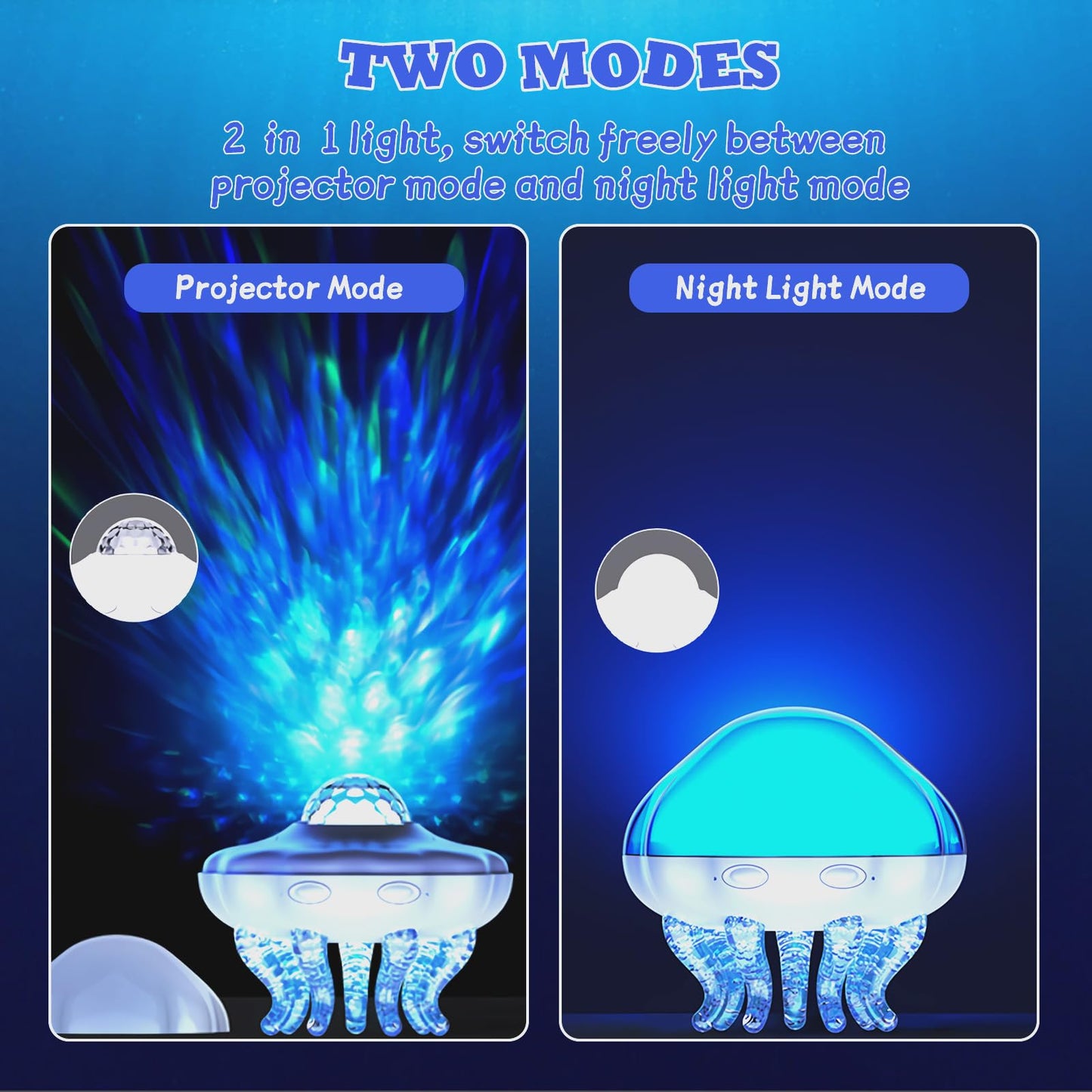GOUTOOL 2-in-1 Ocean Wave & Jellyfish Projector Light with Remote Control,Timer autoOff,8Color Changing Night Light for Kids,USB Powered Mood Lamp for Bedroom,Christmas Birthday Gift (Jellyfish)