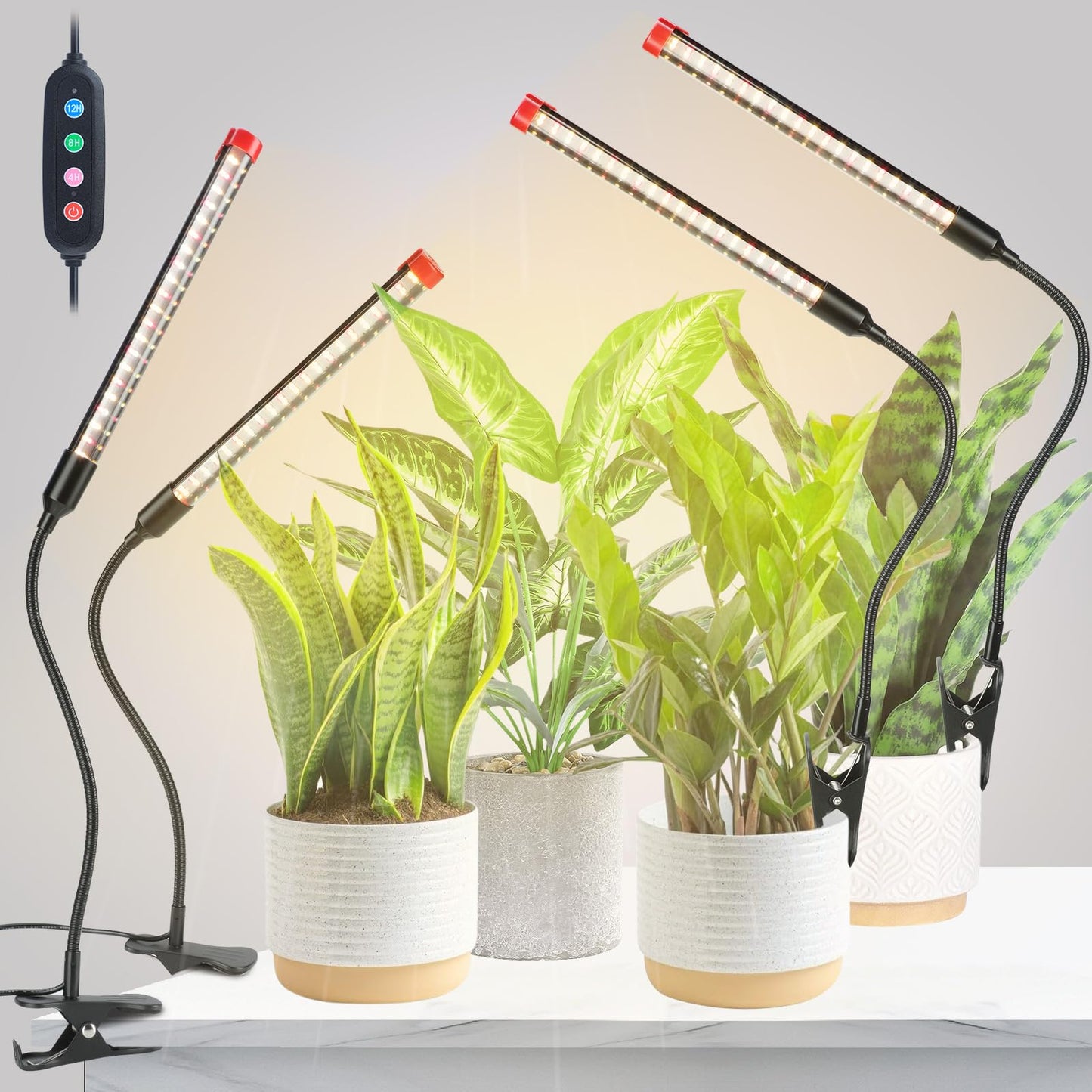 GroCruiser 4Pack 2-in-1 Small Clip Grow Lights for Indoor Plants, Bonsai, Succulent, Cactus, 4/8/12/16/20H Timer, 9 Watt Power Draw, NO Need Adapter, Enough Bright, Best Gift for Plants Lover