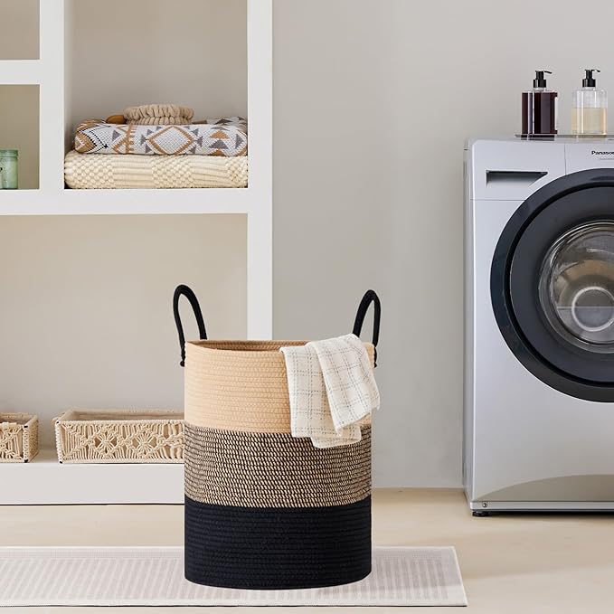 VIPOSCO Large Laundry Hamper, Tall Woven Rope Storage Basket