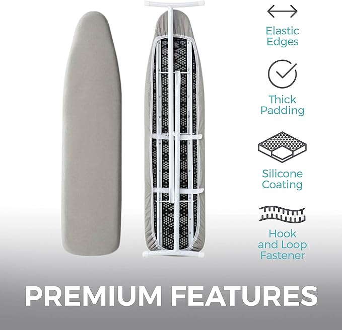 HOME GENIE Ironing Board Cover, Extra Thick Padding, Scorch Resistant Silicone