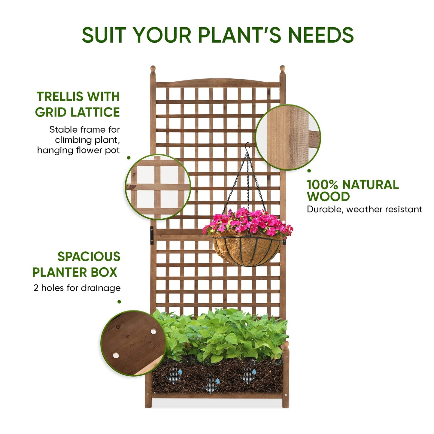 Idzo 71 Inches Height Raised Garden Bed with Trellis, Durable Oil Coated Planter with Trellis, Vertical Gardens Outdoors with Convenient Non Woven Lining for Better Plants Growing