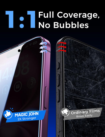 MAGIC JOHN 2 Pack for iPhone 16 Pro Max 6.9 inch Privacy Tempered Glass Screen Protector, Bubble Free, Easy Installation, Auto Dust-Elimination