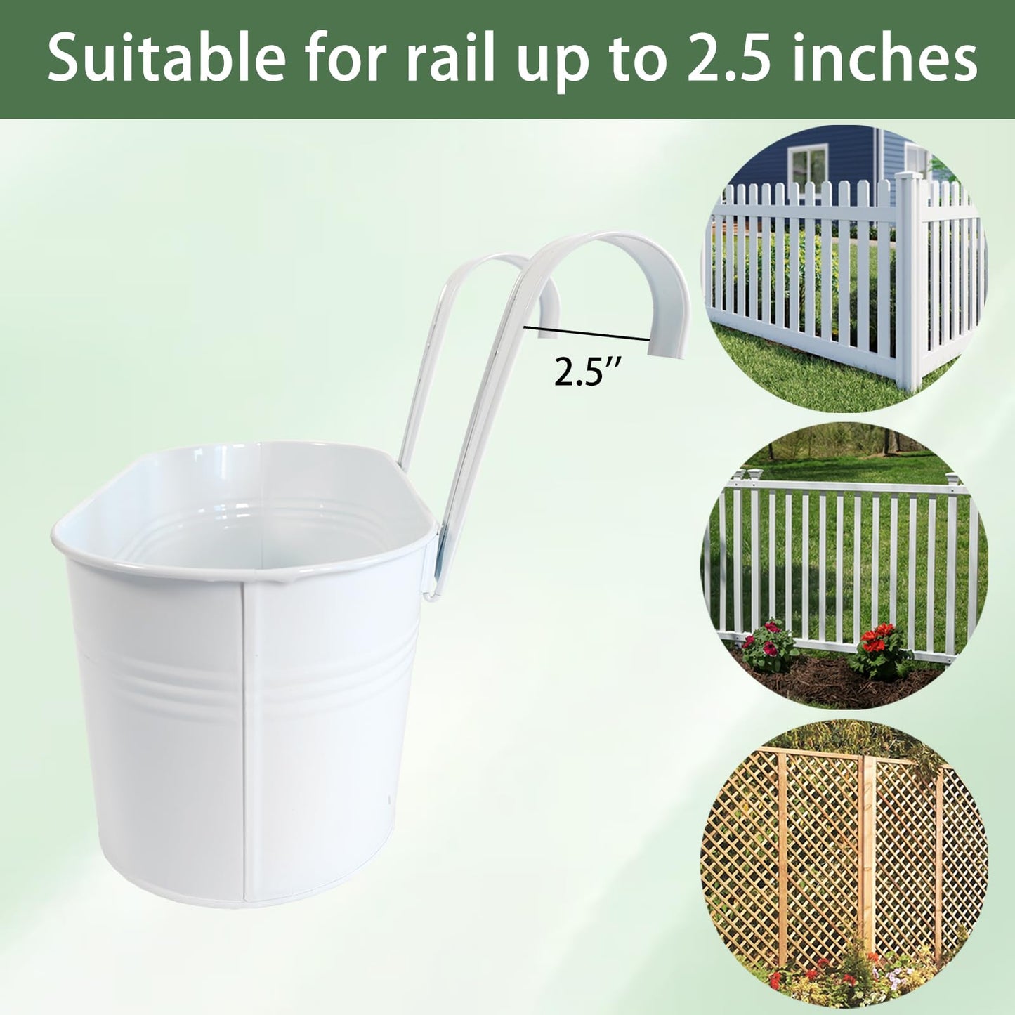 Joyfernal 10" Hanging Flower Pots, Pack of 8 White Metal Outdoor Patio Balcony Planter, Railing Planters Fence Pot with Detachable Hook & Drainage Hole for Small Plants (White, 8Pcs)