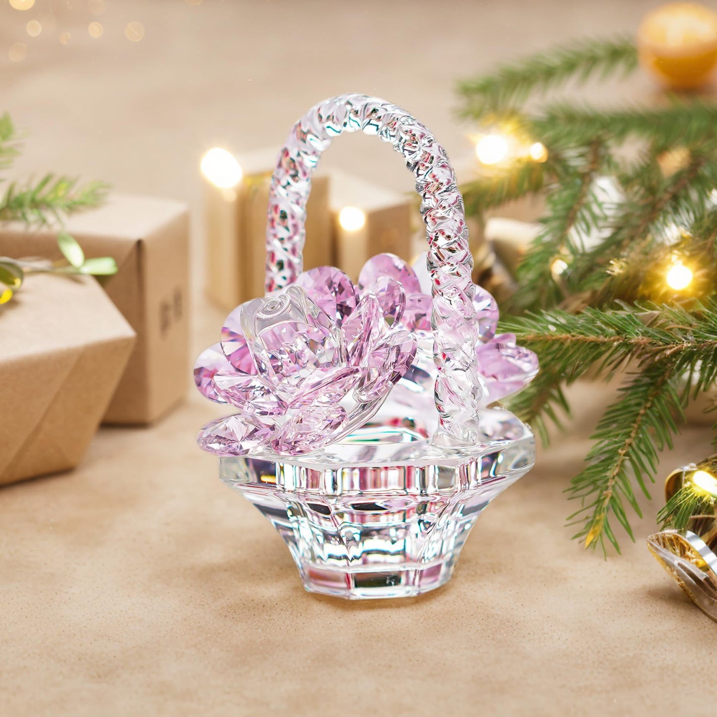 Crystal Rose Flower Figurine Handcrafted Glass Gift for Women