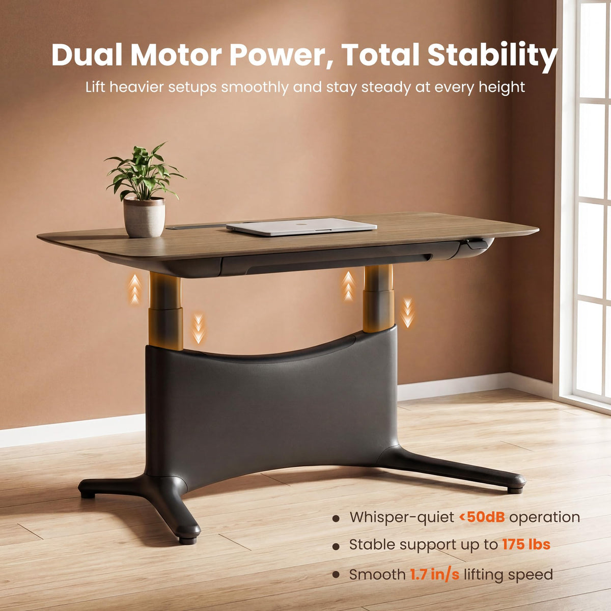 COLAMY Electric Standing Desk 55x28, Desktop Wobble-Free Dual Motor Sit Stand Up Desk with Drawers, Outlets & Footrest, Adjustable Height Computer Table for Home Office Workstation, Walnut Black