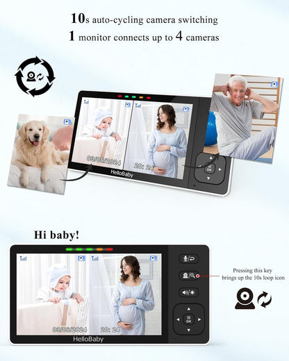 HelloBaby Baby Monitor with 1080P Baby Camera,Video Baby Monitor with Camera and Night Vision, 5.5’’ Split IPS Screen, No WiFi, ECO Mode, 2-Way Audio, Pan-Tilt-Zoom, 1000ft, Temp Display, Night Light