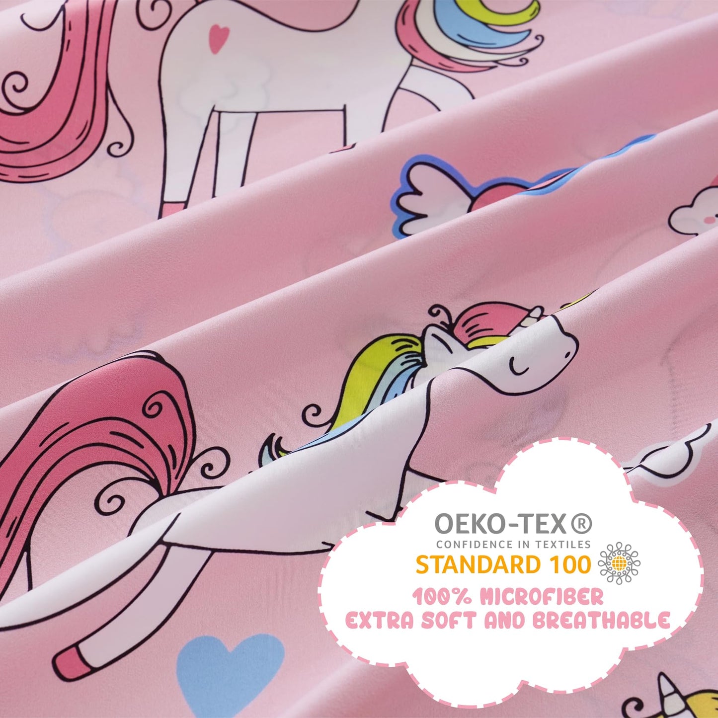 Yibeizi Pink Unicorn Sheet Set for Girls Twin, Kids Rainbow Sweet Print Bedsheets Microfiber Deep Pocket Cute Patterned Bed Sheet & Pillowcase Sets 3 Pieces