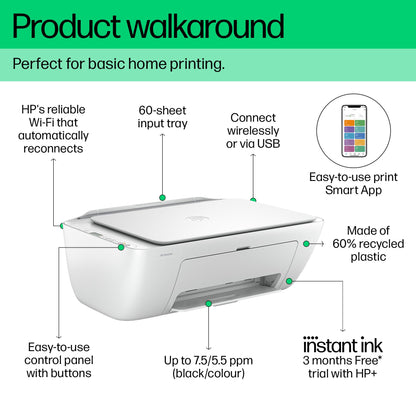 HP DeskJet 2810e All in One Printer | Perfect for Home | Colour | Wireless | Print, Scan & Copy | 3 Months of Instant Ink included Easy Setup & Reliable Wi-Fi | White
