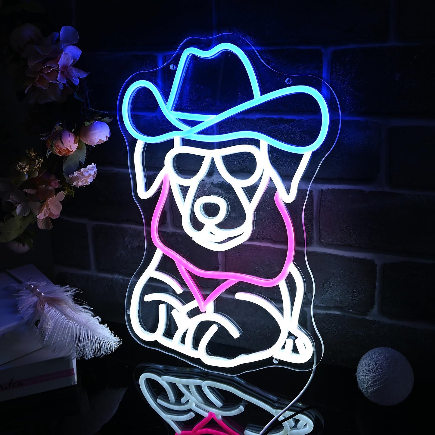 Planzo Cowboy Dog Led Neon Sign Light Bedroom Game Room Man Cave Bar Pub Club Home Wall Sign Decor USB 16.14"X12.4"