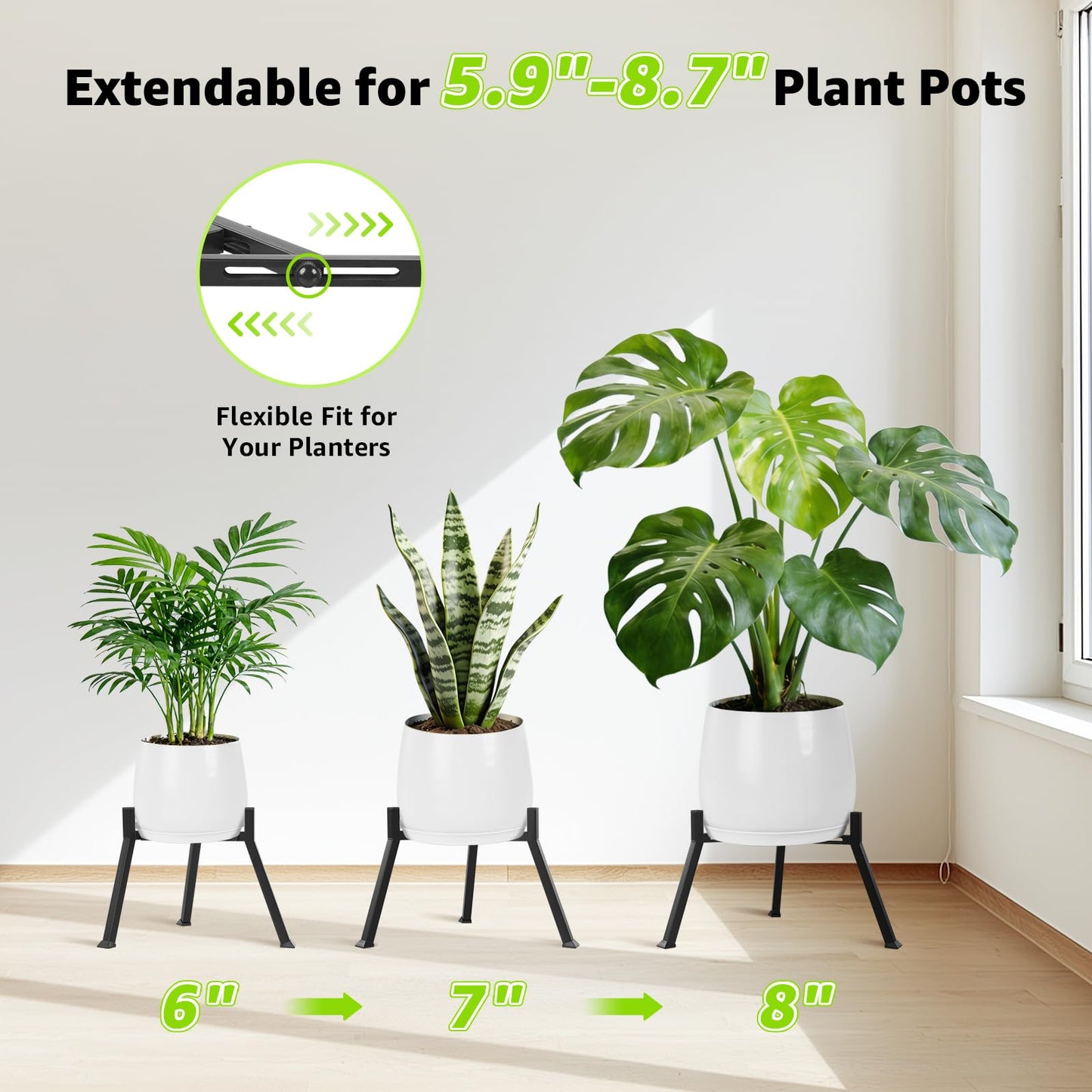Metal Plant Stand Indoor Outdoor- Anti-Rust Metal Plant Stand, Stable Corner Plant Stands Fits 5.9 to 8.7 Inches Pots, Adjustable Heavy Duty Plant Pot Flower Holder for Patio, Garden, Home, Black - 1 Pack
