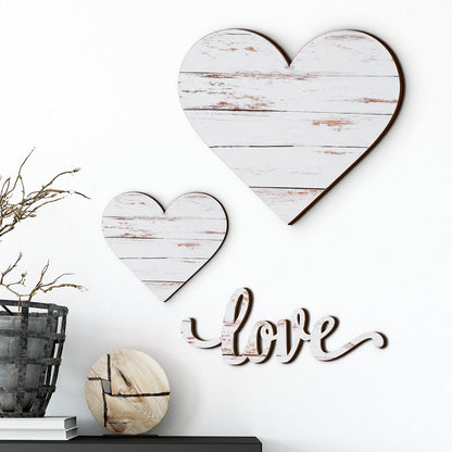 Chitidr 3 Pcs Wooden Hearts Decor Heart Wooden Sign Rustic Hanging Love Plaque for Wall Home Farmhouse Living Room Bedroom Gifts(White)