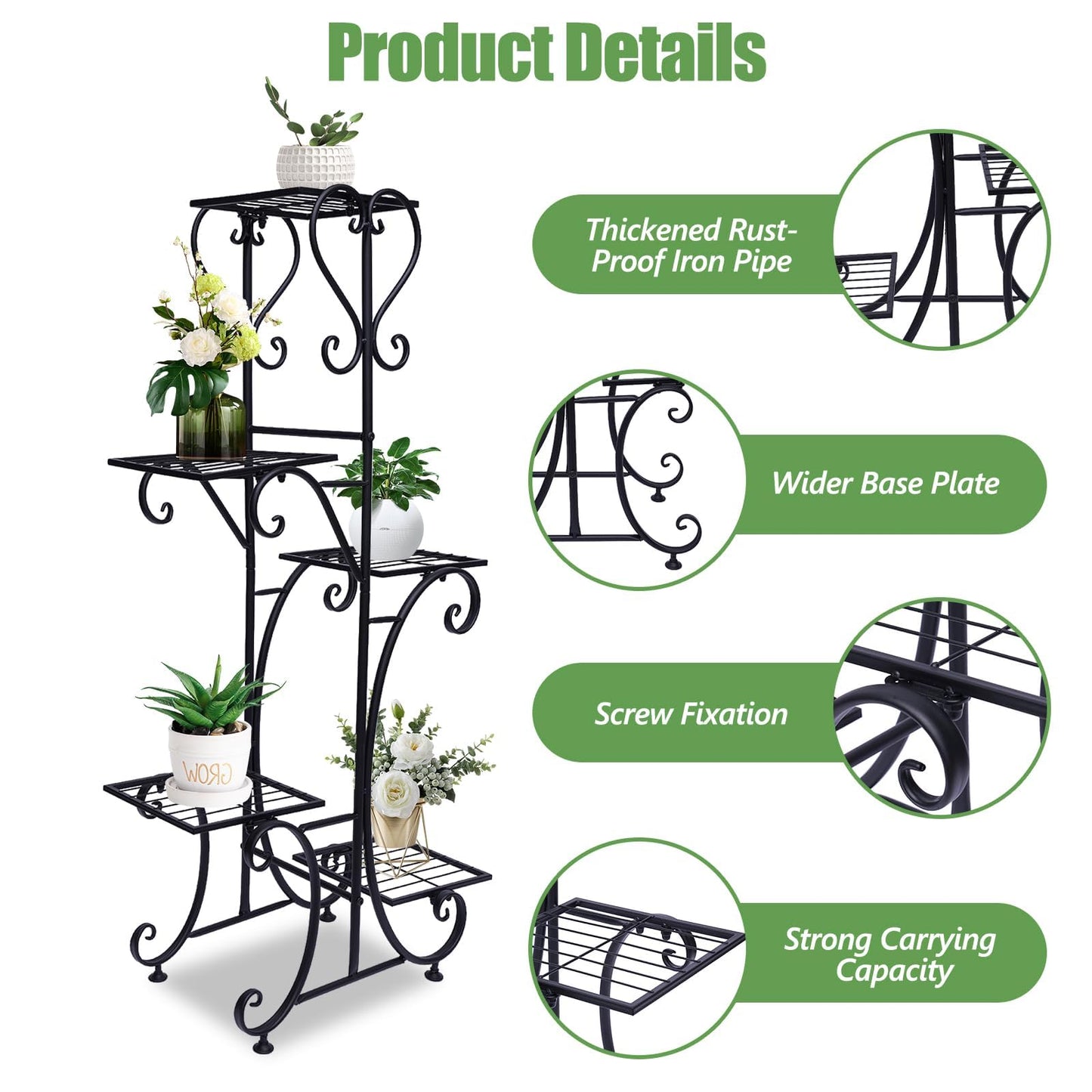 EEYBLAEEY 5 Tier Metal Plant Stand Indoor Outdoor, Upgraded Tall Iron Spiral Corner Plant Shelf- Tiered Storage Flower Pot Holder Display Organizer for Balconies, Living Rooms, Courtyards, Gardens