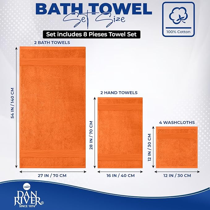 DAN RIVER 8 PC Luxury Bath Towels