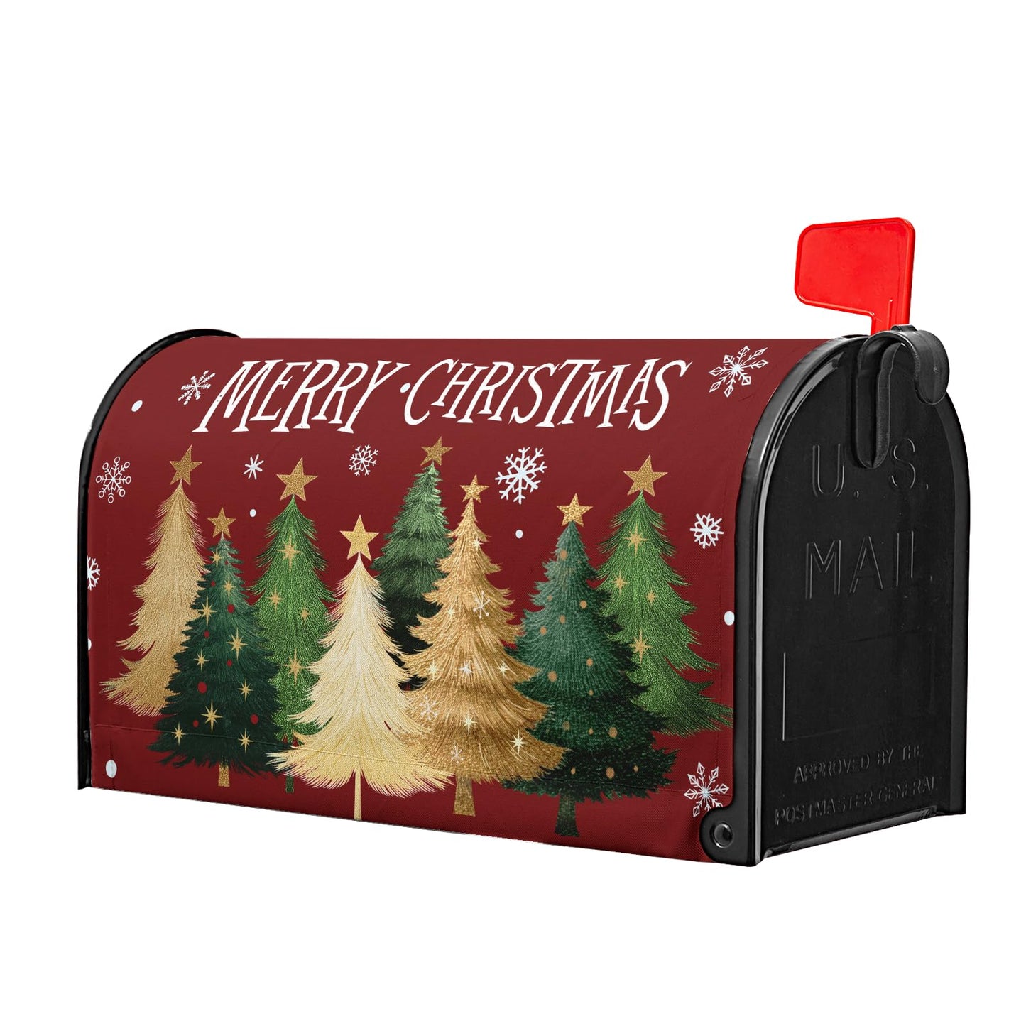 Sweetshow Xmas Tree Red Mailbox Covers Magnetic Standard Size 18" X 21",Winter Snowflake Mailbox Wraps Post Letter Box Cover for Holiday Garden Yard Decor