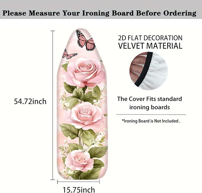 Nuxovilar Pink Roses with Butterflies Ironing Board Cover, This Cover Fits Most