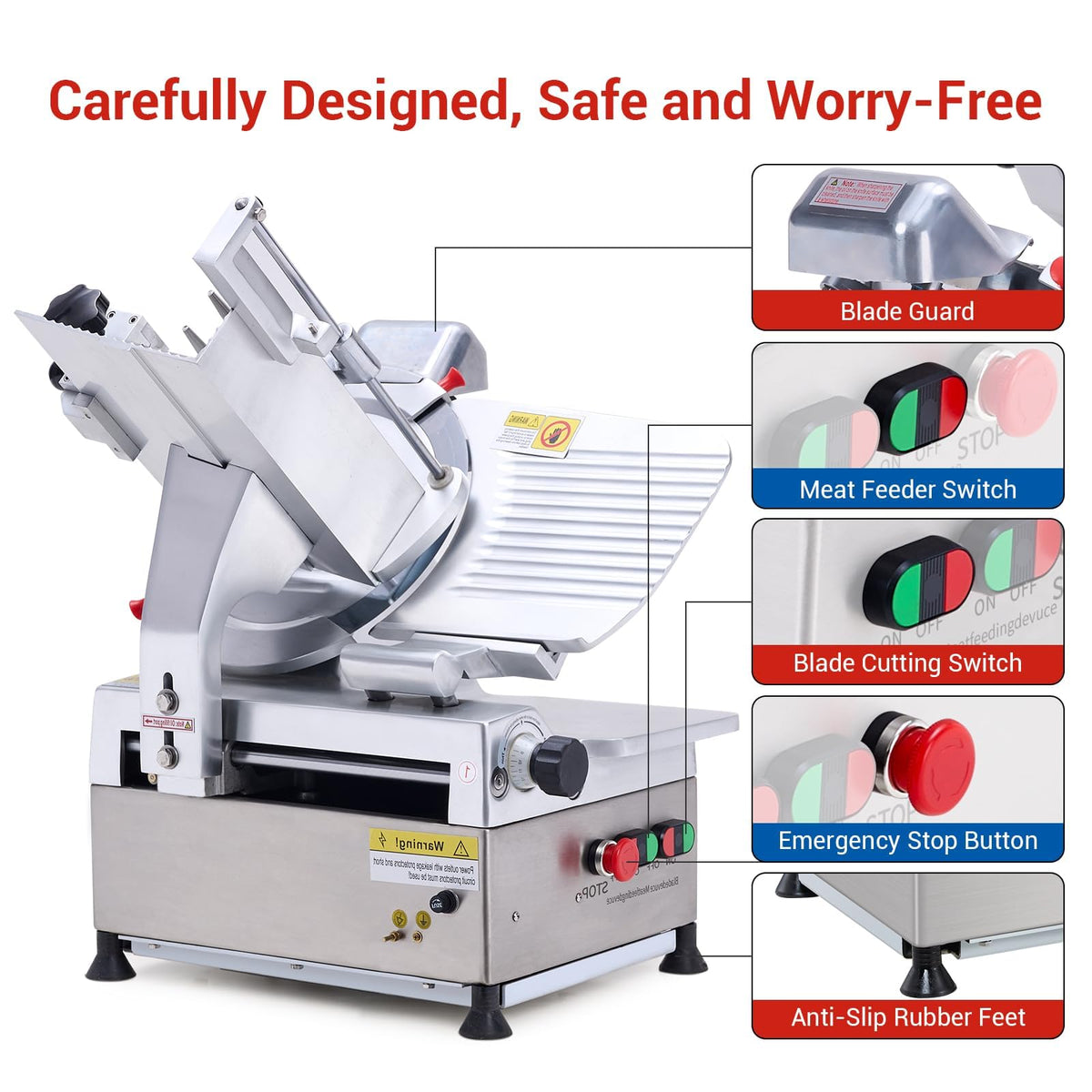 GarveeLife Automatic Meat Slicer Commercial Meat Cutter for Resturant Kitchen Use, with 12" Carbon Steel Blade