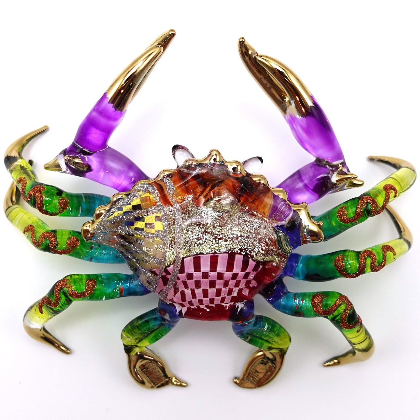 Sansukjai Big Crab Figurines Animals Hand Painted Blown Glass Art W22k Gold Trim Collectible Gift Decorate 5"
