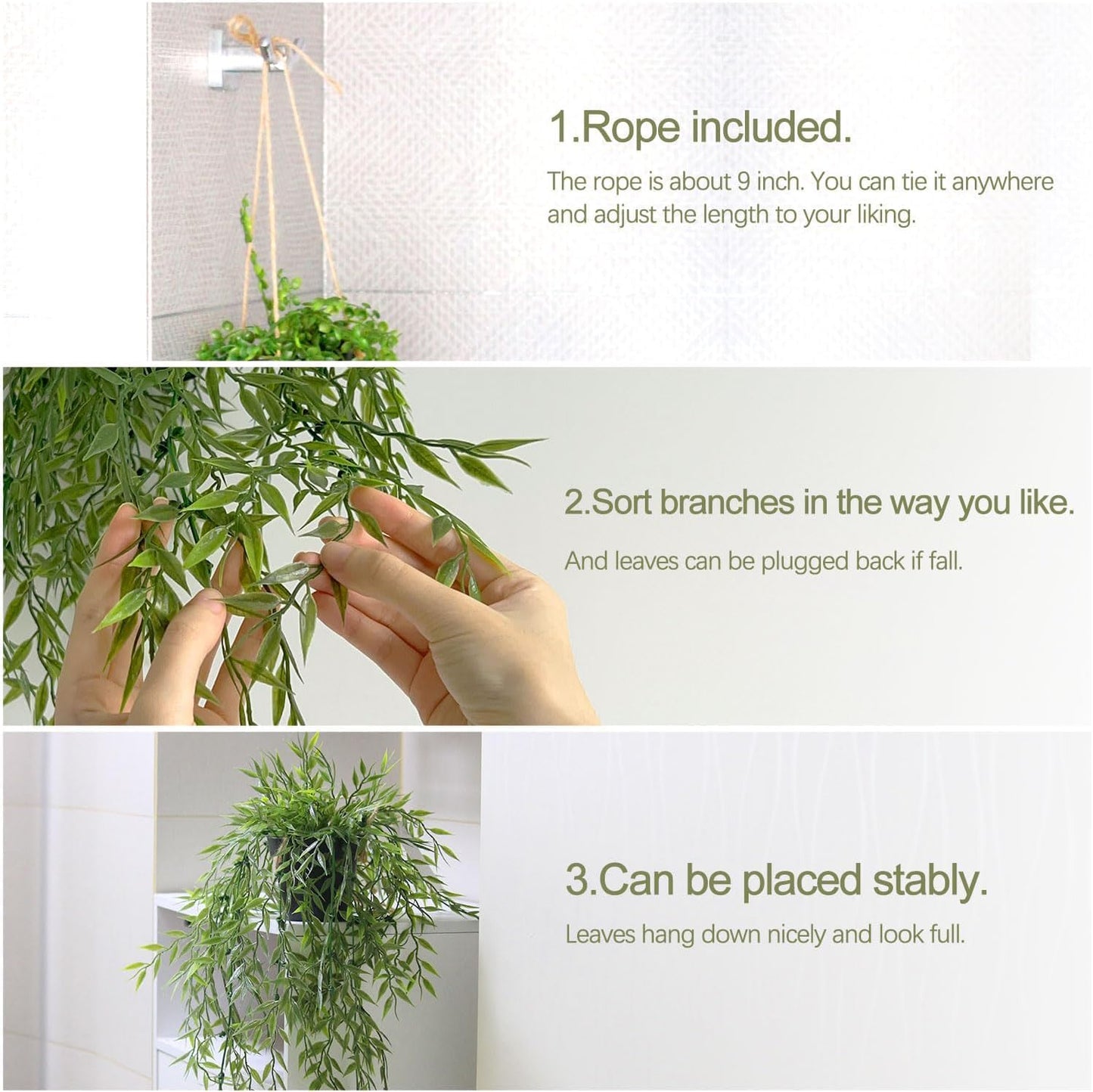 PENGYEE 3 Packs Fake Hanging Plants with Black Pots, 18.5" Artificial Hanging Plants for Wall Decor, Fake Plants Mandala Vine Indoor/Outdoor for Home Bathroom Bedroom Kitchen Office Room Decor