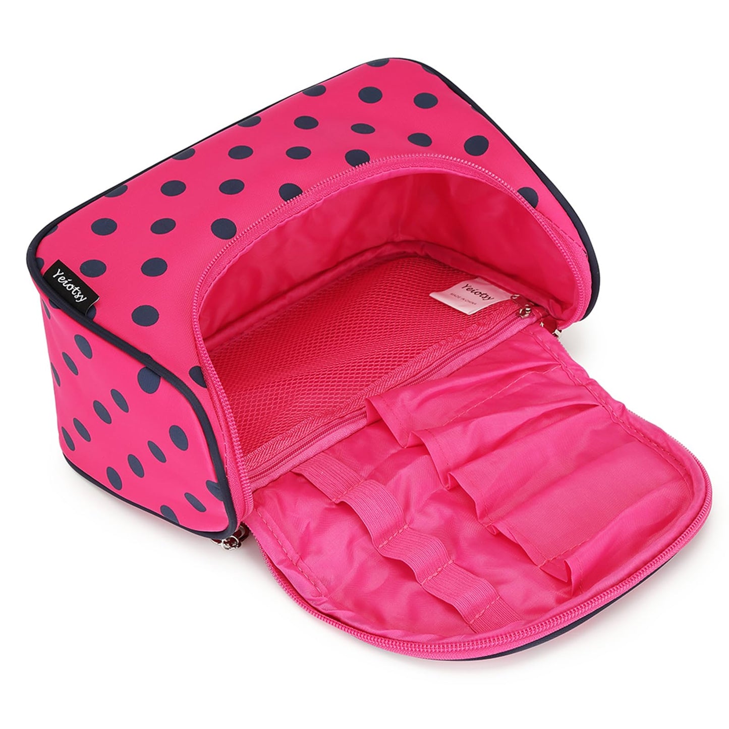 Yeiotsy Travel Cosmetic Bag – Polka Dots Makeup Travel Organizer, Hanging Toiletry Bag for Women (Rose Red)