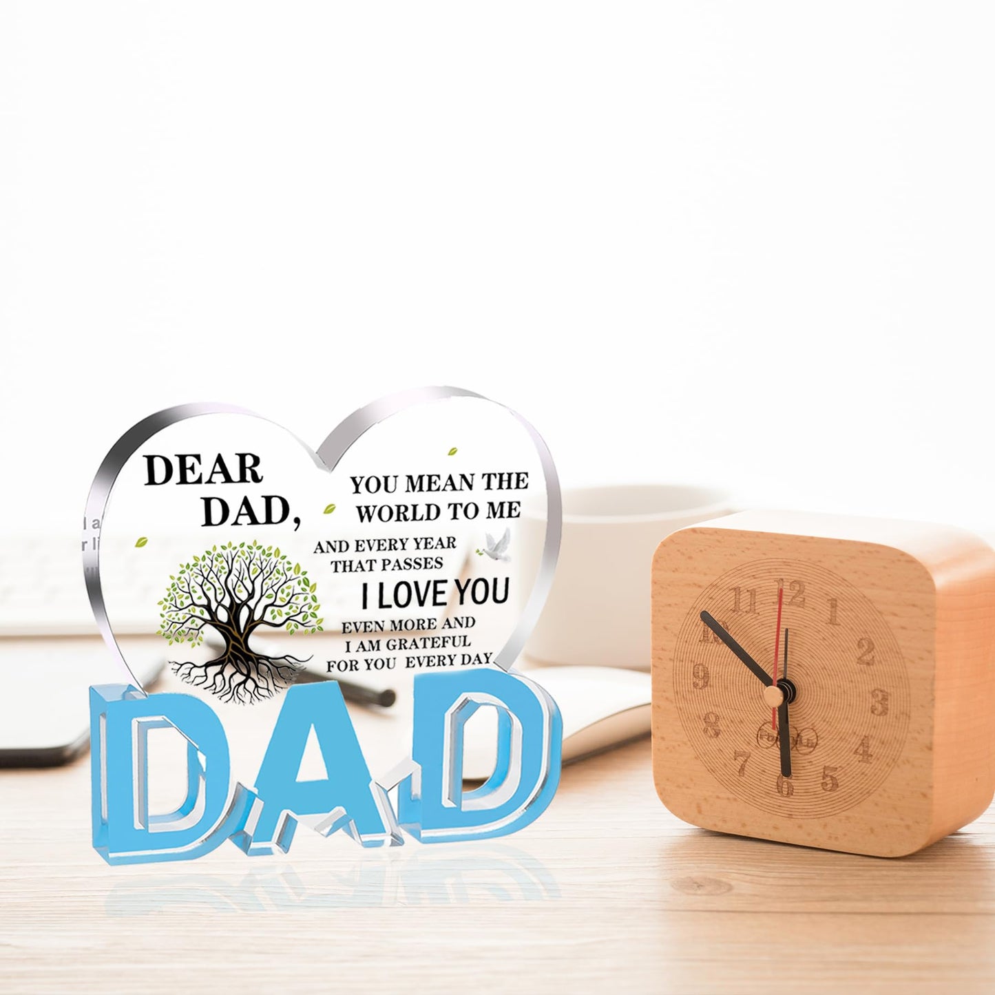 iLifemate Gift for Dad, Dad Birthday Gifts - Acrylic Heart Plaque 3.9 × 3.7 × 0.4inch, Christmas Birthday Gift for Dad from Daughter Son Wife, Memorial Gifts for Loss of Dad