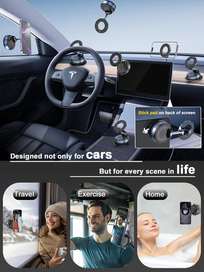 snanlen Upgraded 360° Vacuum Magnetic Phone Holder, Magnetic Car Phone Mount, Hands-Free Suction Cup Phone Holder for Car/Gym/Mirror/Shower, Car Mount Compatible with iPhone 17 Pro Max/Android