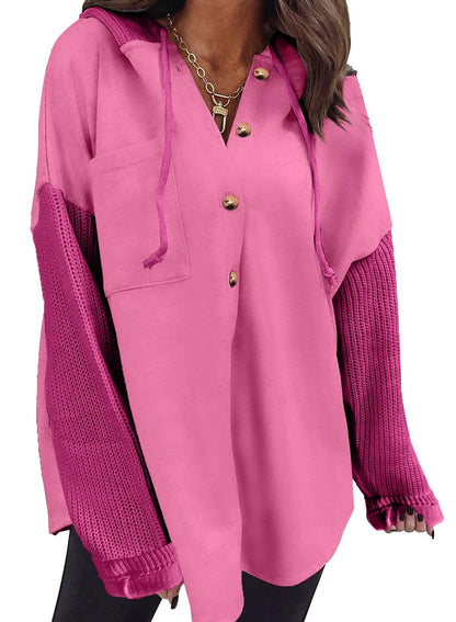 SHEWIN Oversized Sweatshirt for Women Loose Fit Casual Long Sleeve Button Hooded Sweatshirts Hoodies with Pocket