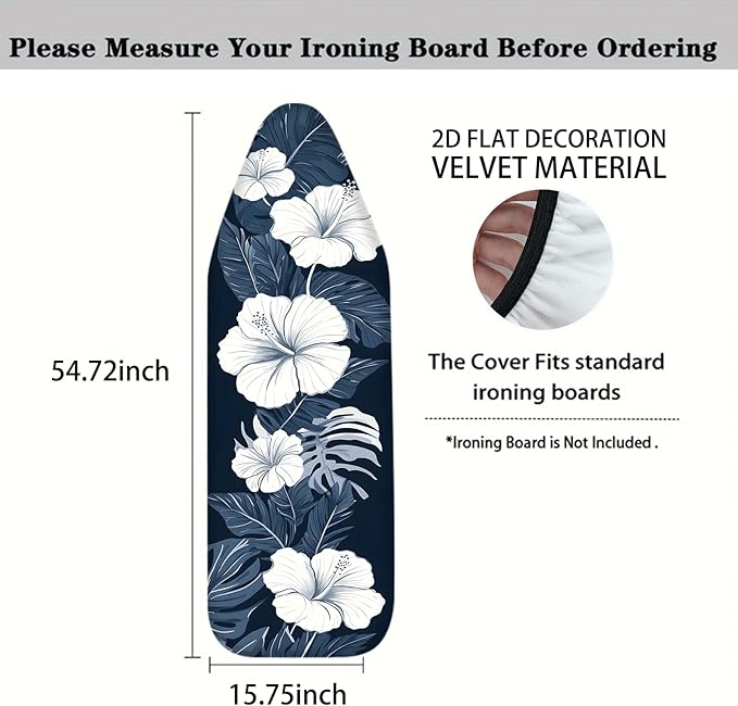 Nuxovilar White Hibiscus & Blue Leaf Ironing Board Cover, 15 * 54inch, Fits