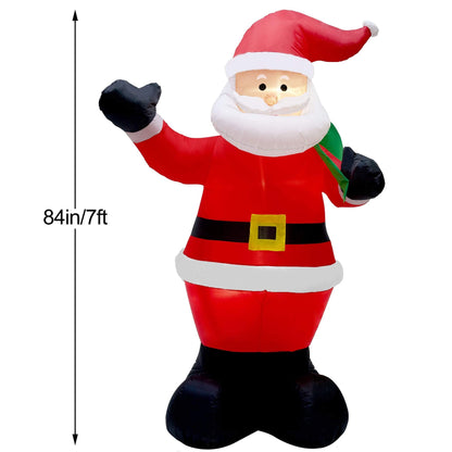 Glory Island 7 FT Christmas Inflatable Santa Claus Holding Gifts Bag, Blow Up Santa Claus with LED Lights, Lighted Christmas Decor for Yard, Indoor Outdoor Yard Garden Christmas Decoration