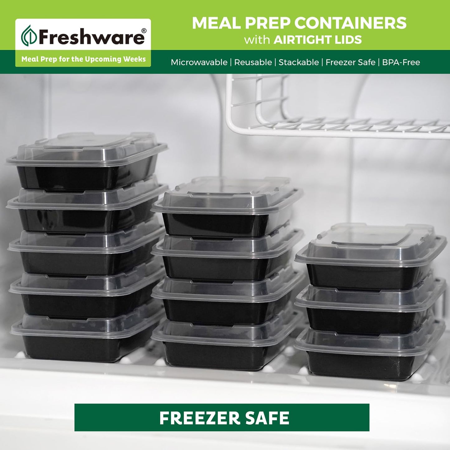 Freshware Meal Prep Containers [300 Pack] 1 Compartment with Lids, Food Storage Containers, Bento Box, BPA Free, Stackable, Microwave/Dishwasher/Freezer Safe (24 oz)